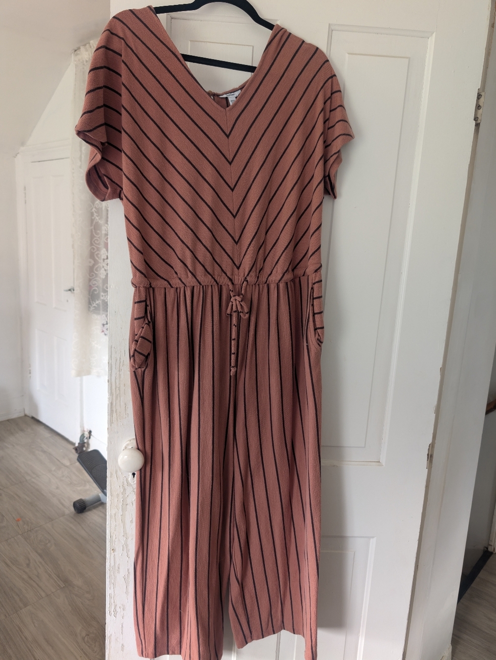 Sonoma Rose Striped V-Neck Top with Black Trim